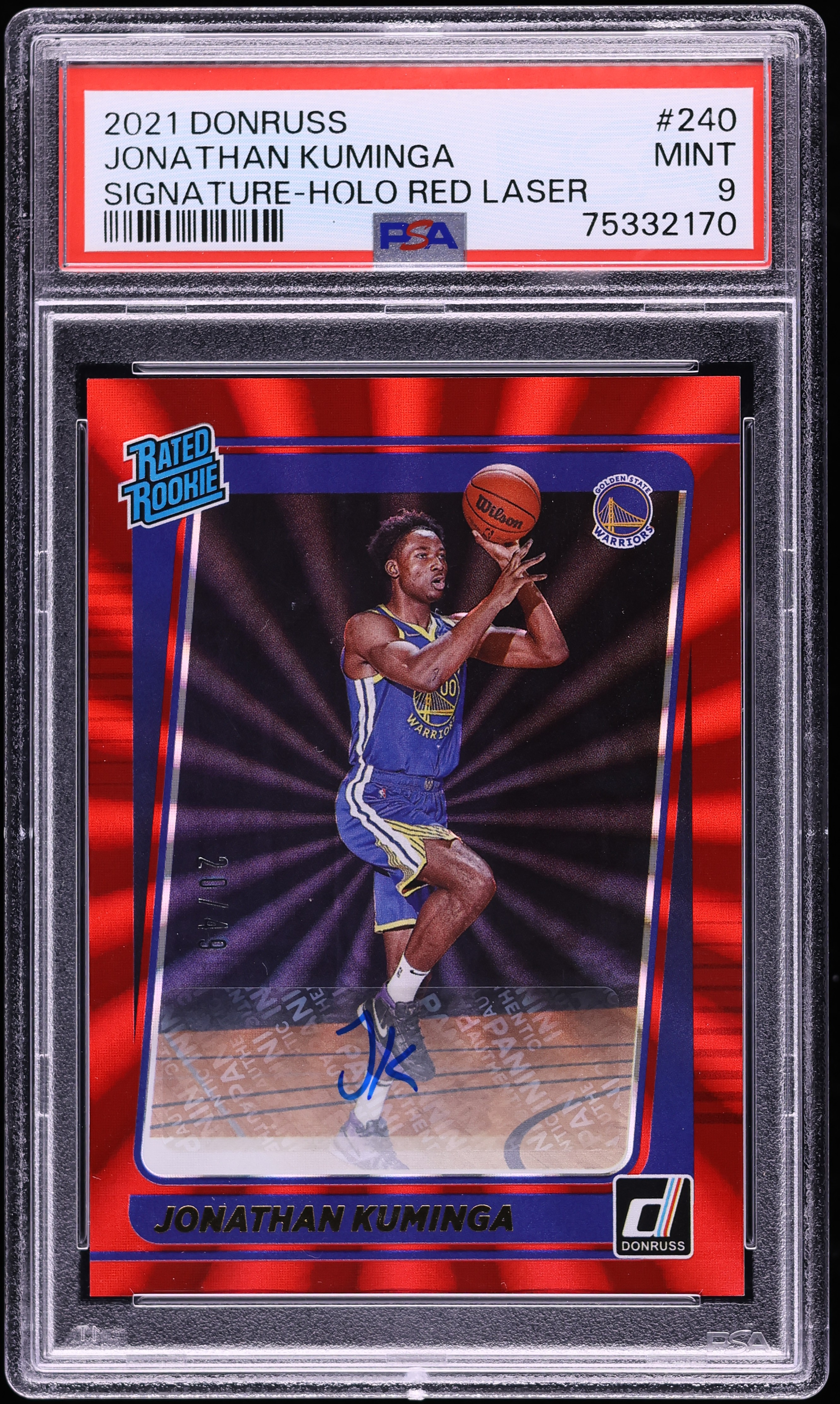 2021 Donruss Holo Red Laser Jonathan Kuminga ROOKIE AUTO /49 #240