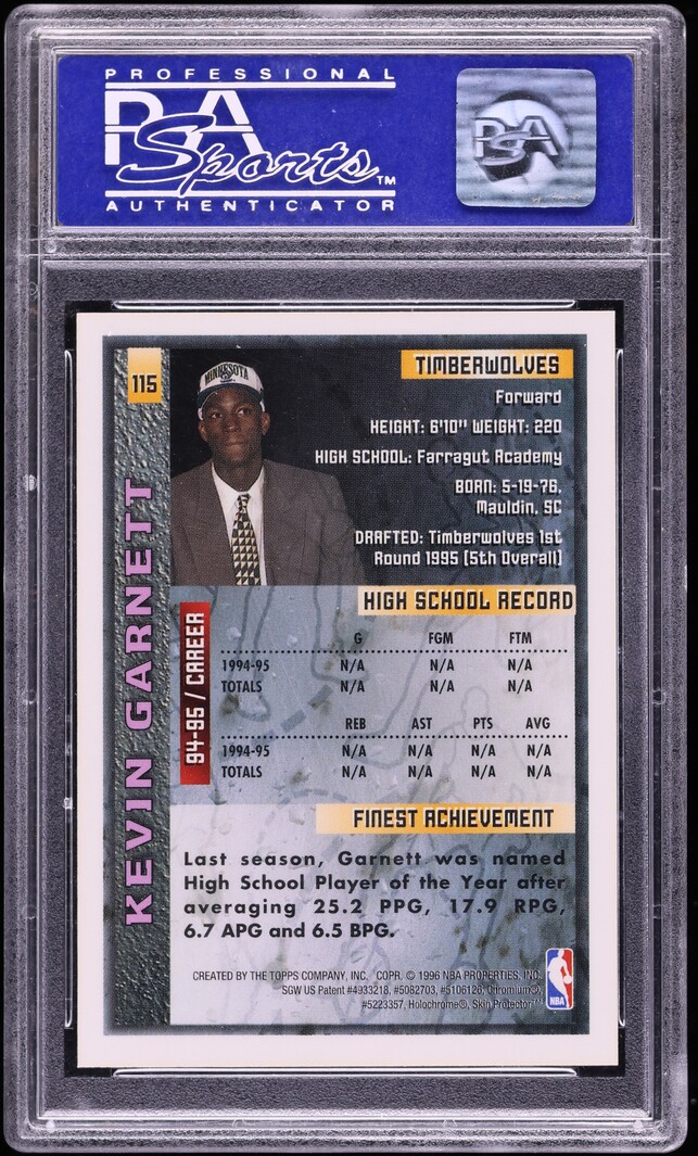 1995 Finest Basketball Kevin Garnett ROOKIE #115 PSA 10 GEM MINT