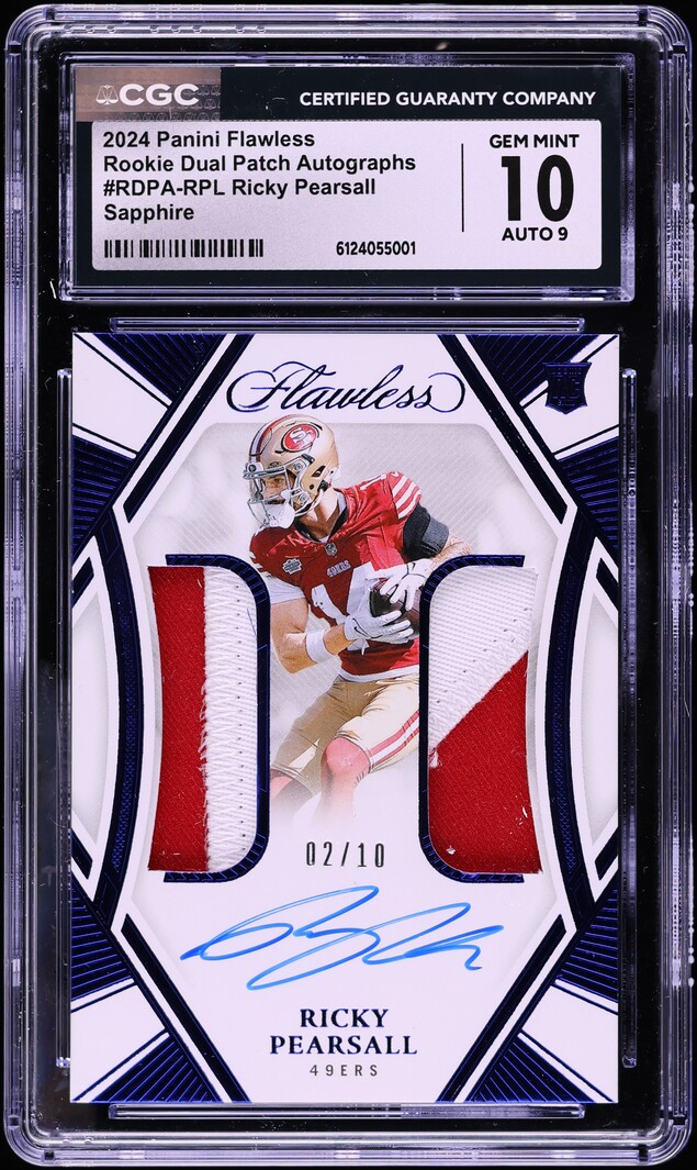 2024 Panini Flawless Dual Sapphire Ricky Pearsall ROOKIE PATCH AUTO /10 CGC 10 GEM MINT