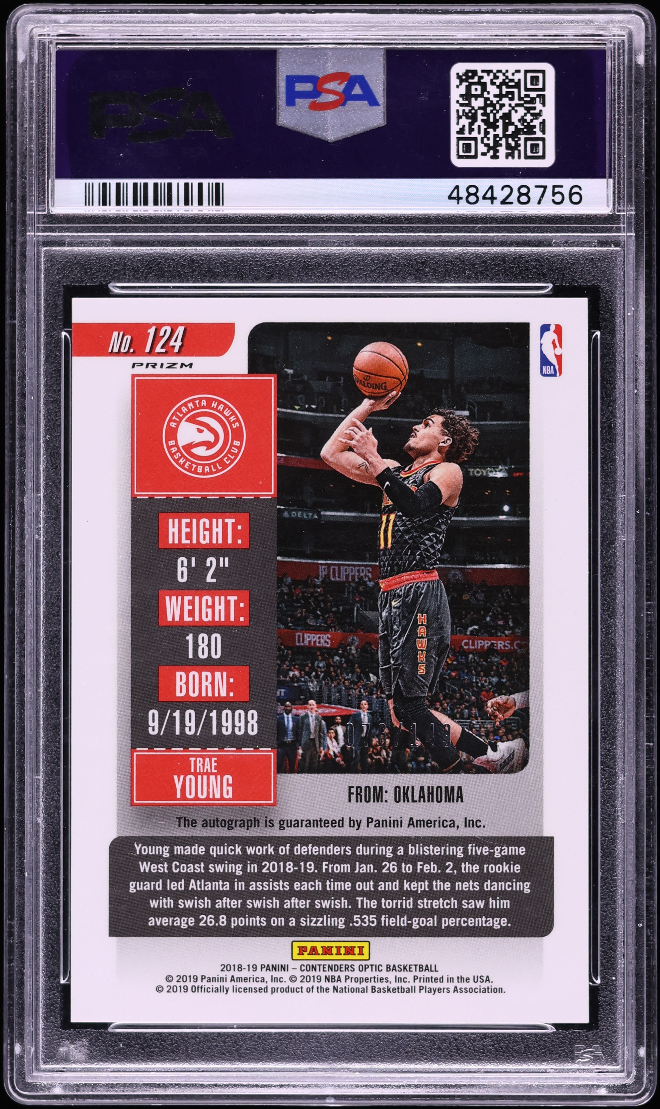 2018 Panini Contenders Optic Red Trae Young ROOKIE AUTO /149 #124