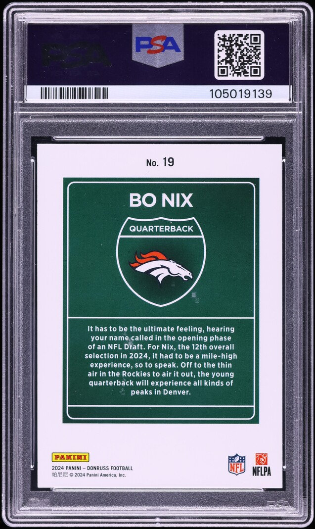 2024 Donruss Downtown! Bo Nix ROOKIE #19 PSA 10 GEM MINT
