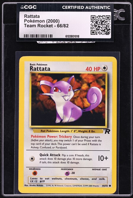 2000 Pokemon Team Rocket Rattata #66 CGC AUTH