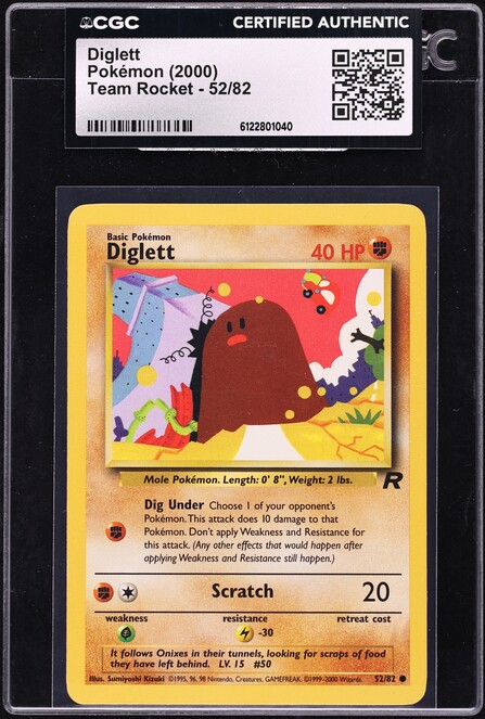 2000 Pokemon Team Rocket Diglett #52 CGC AUTH