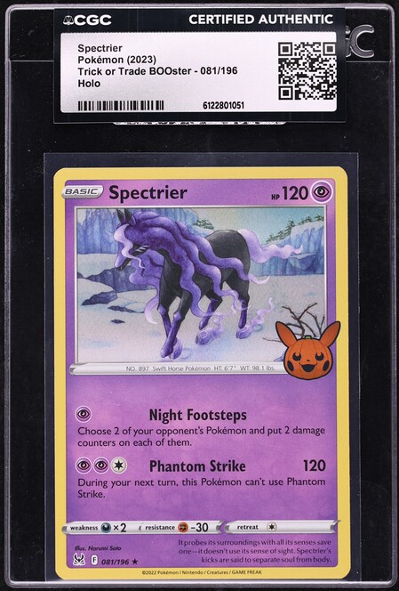 2023 Pokemon Scarlet & Violet Trick Or Trade BOOster Holo Spectrier #81 CGC AUTH