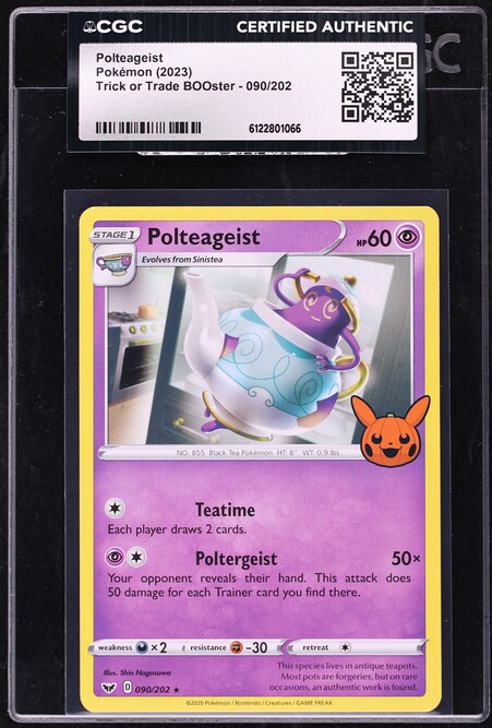 2023 Pokemon Scarlet & Violet Trick Or Trade BOOster Polteageist #90 CGC AUTH