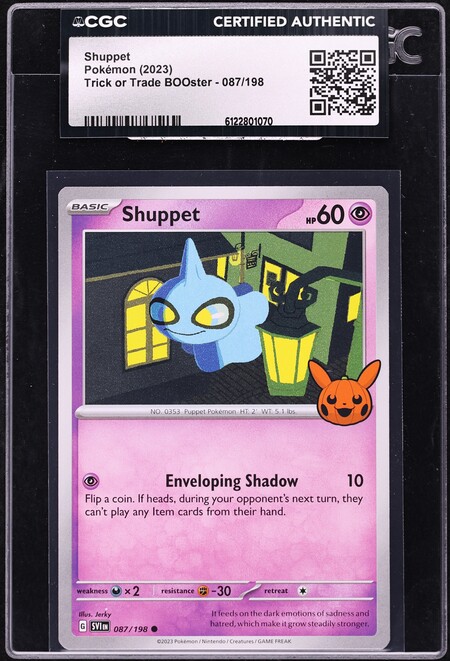 2023 Pokemon Scarlet & Violet Trick Or Trade BOOster Shuppet #87 CGC AUTH