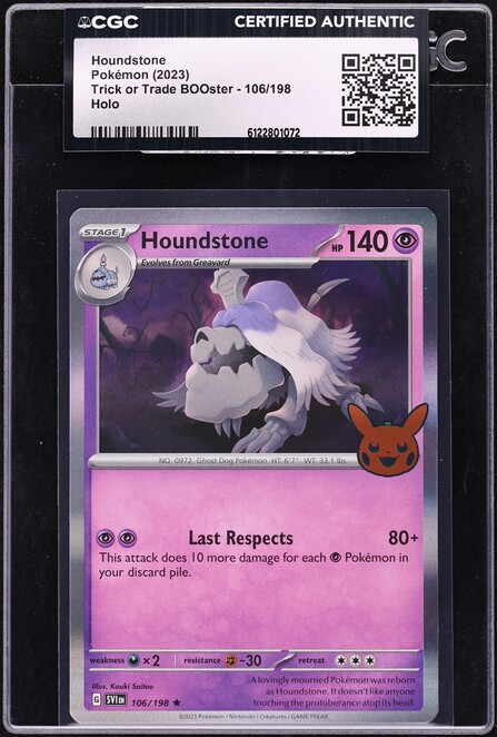 2023 Pokemon Scarlet & Violet Trick Or Trade BOOster Holo Houndstone #106 CGC AUTH