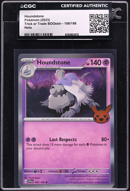 2023 Pokemon Scarlet & Violet Trick Or Trade BOOster Holo Houndstone #106 CGC AUTH