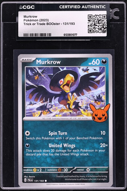 2023 Pokemon Scarlet & Violet Trick Or Trade BOOster Murkrow #131 CGC AUTH