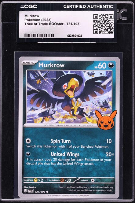 2023 Pokemon Scarlet & Violet Trick Or Trade BOOster Murkrow #131 CGC AUTH