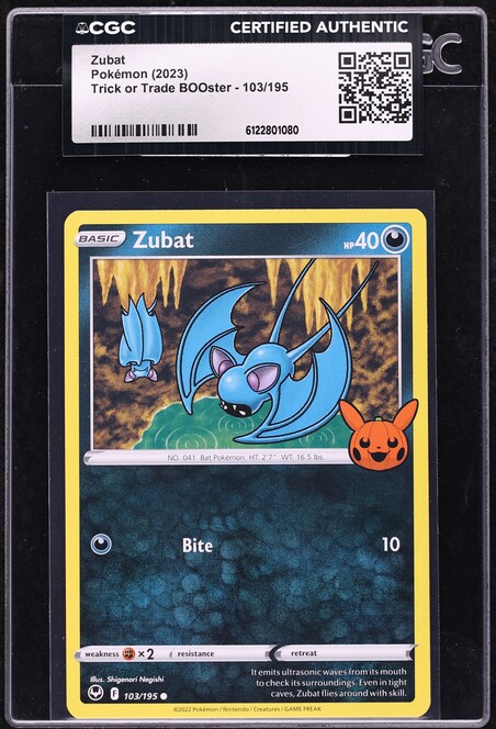 2023 Pokemon Scarlet & Violet Trick Or Trade BOOster Zubat #103 CGC AUTH