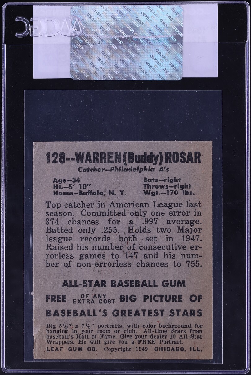 1948 Leaf Warren Rosar #128 CGC AUTH