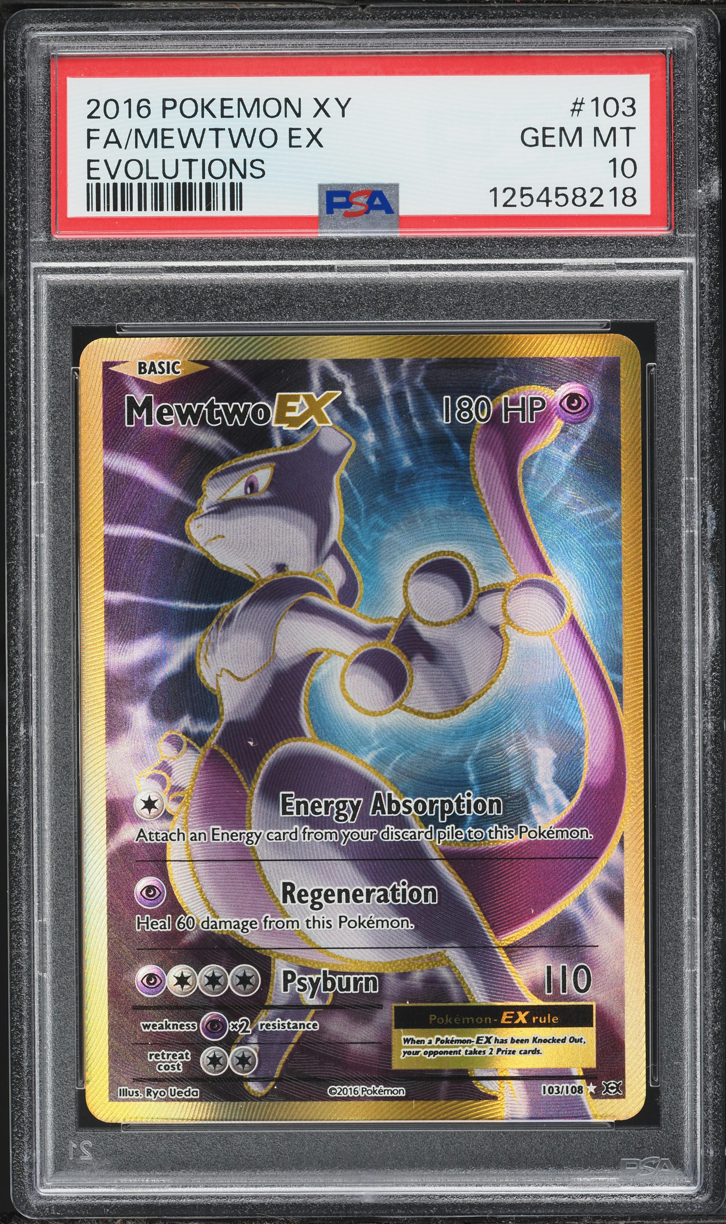 2016 Pokemon XY Evolutions Gold Rare Mewtwo EX #103 PSA 10 GEM 