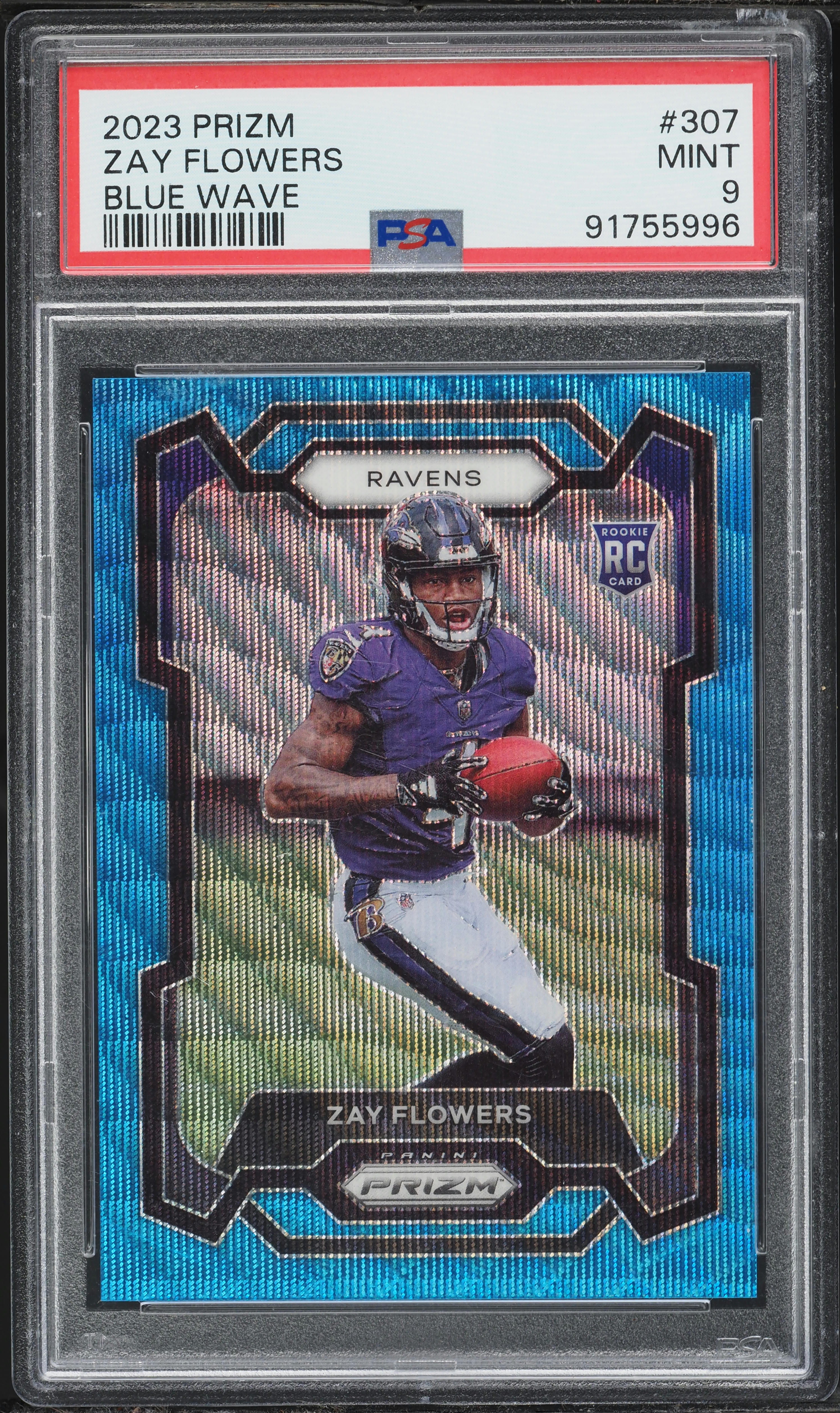 2023 Panini Prizm Blue Wave Zay Flowers ROOKIE /199 #307 PSA 9