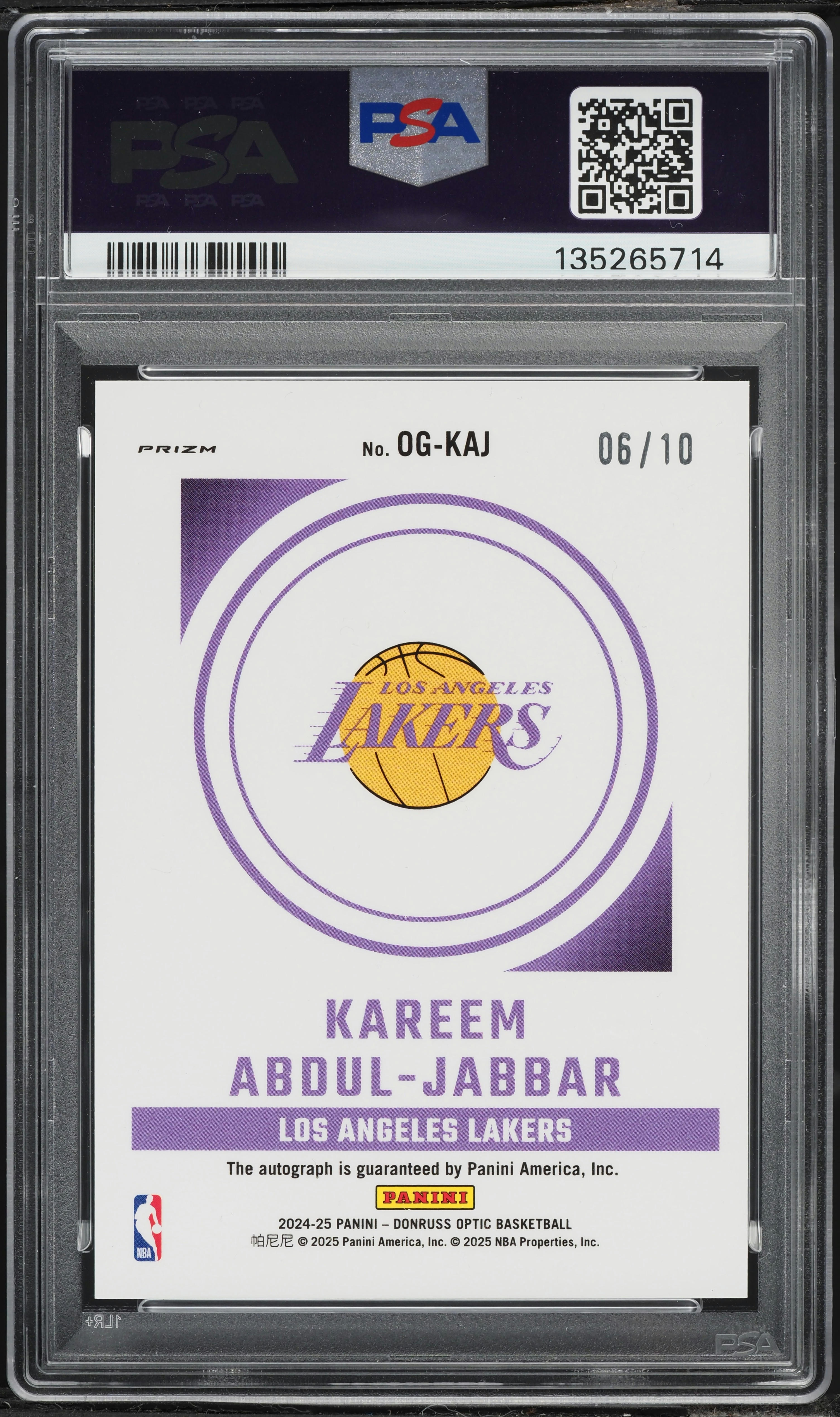 2024 Donruss Optic Opti-Graphs Gold Kareem Abdul-Jabbar AUTO /10 