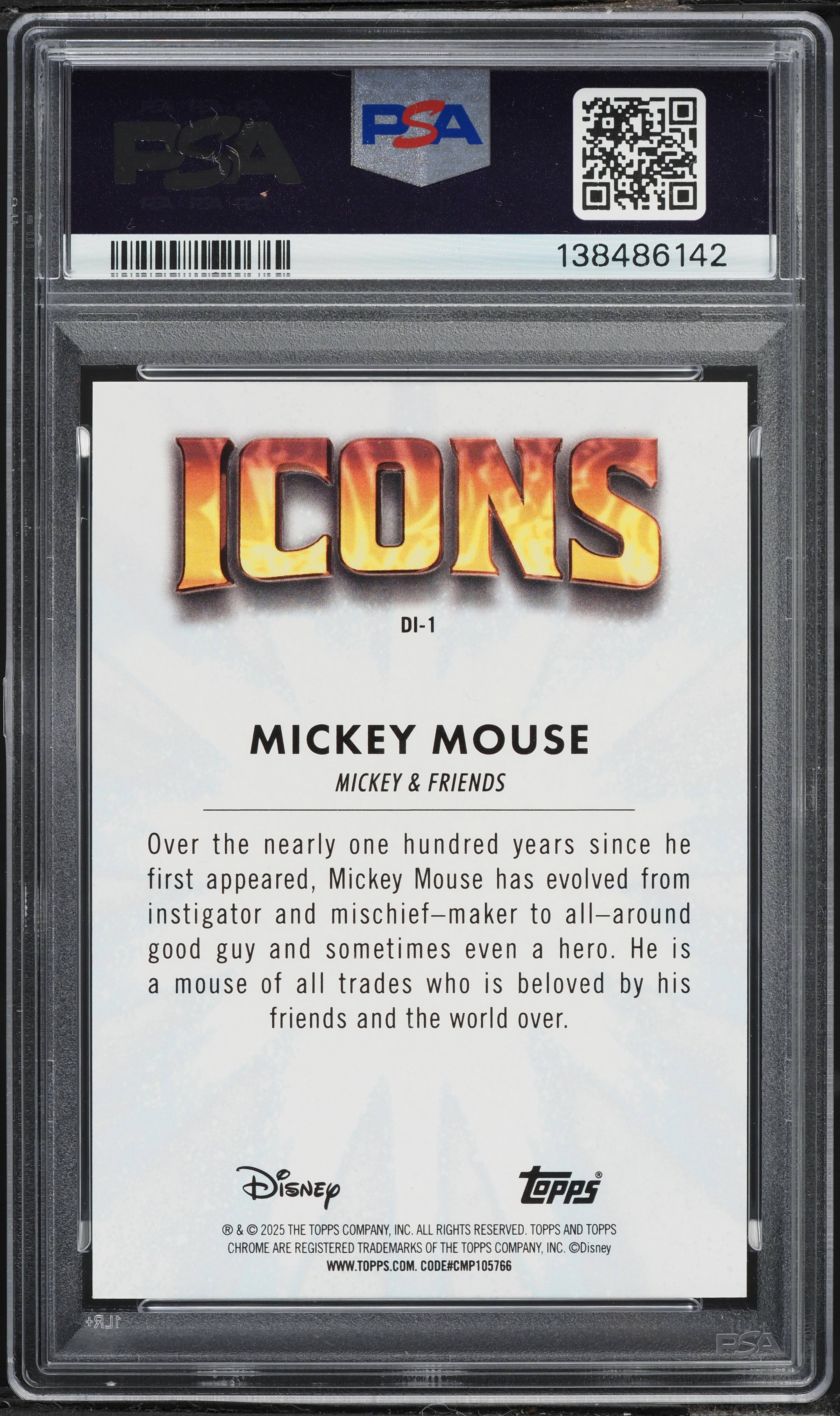 2025 Topps Chrome Disney Icons Orange Ref Mickey Mouse /25 #1 PSA
