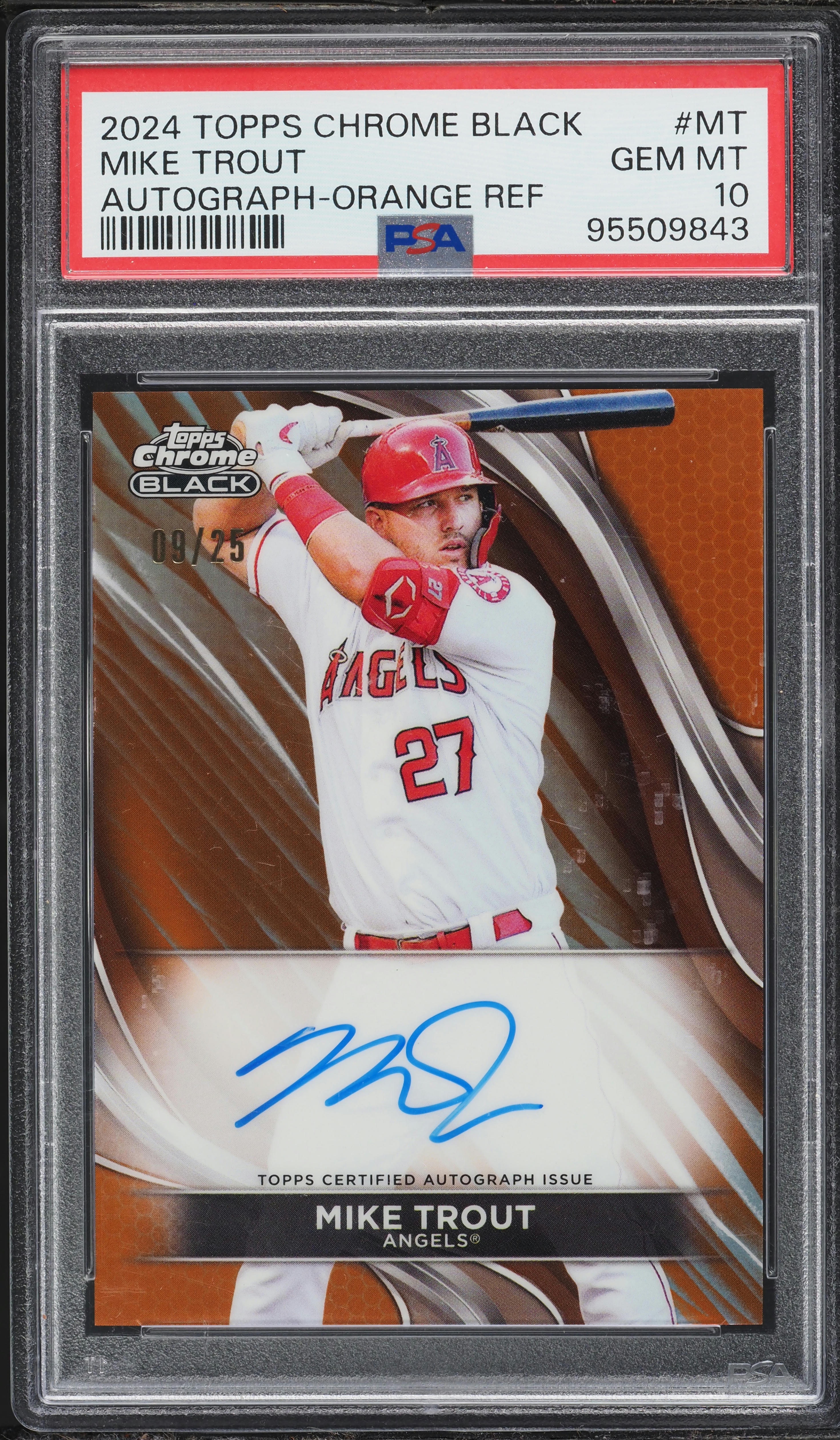 2024 Topps Chrome Black Orange Refractor Mike Trout AUTO /25 #MT