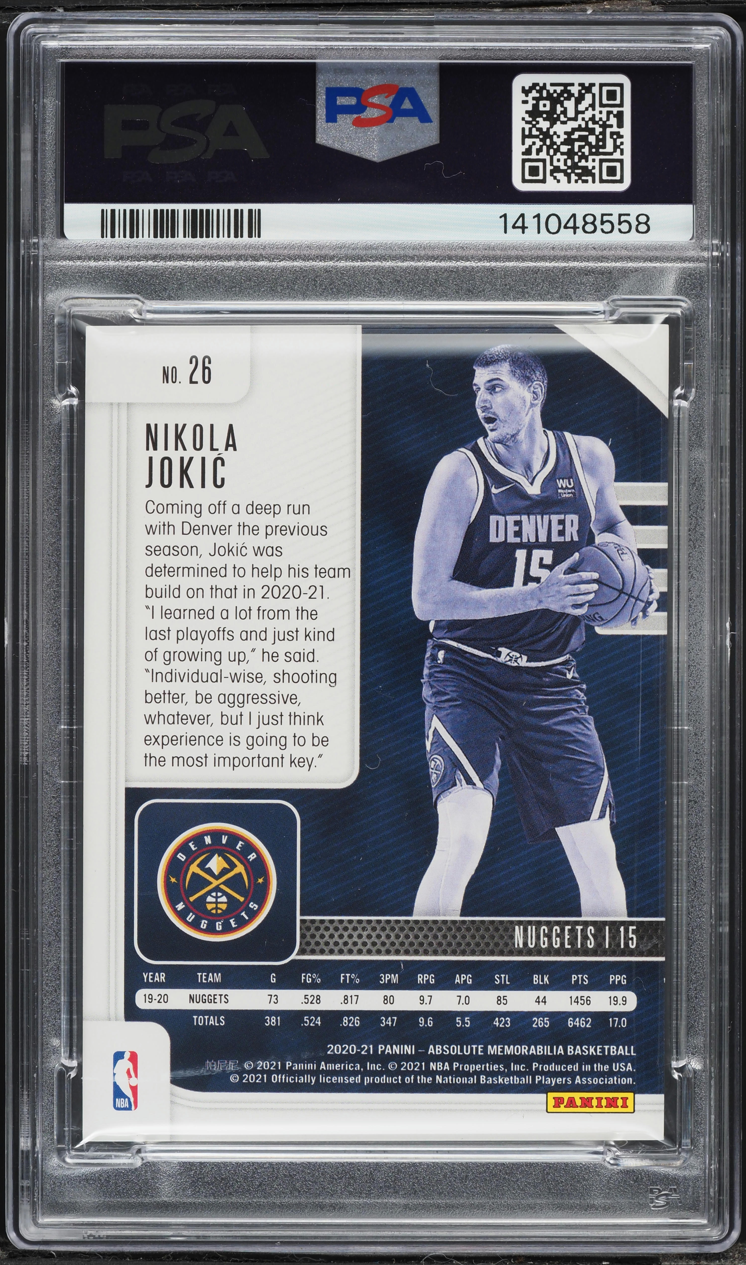 2020 Absolute Memorabilia Orange Nikola Jokic #26 PSA 9 MINT on
