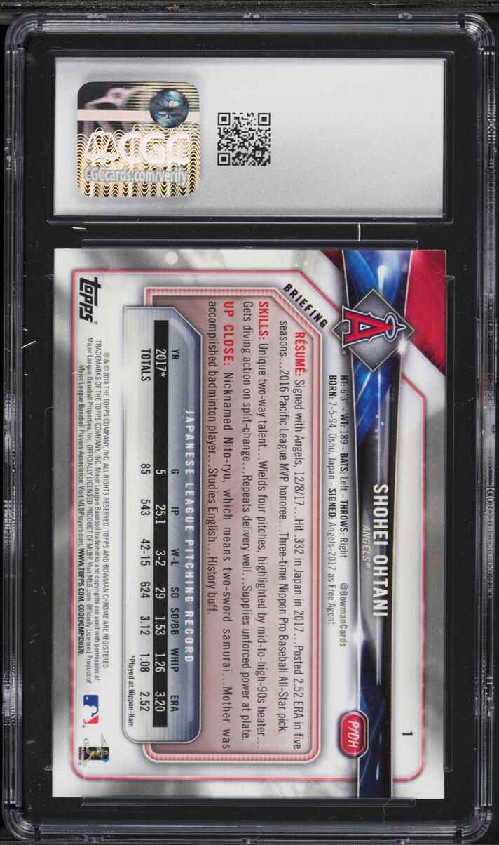 2018 Bowman Chrome Shohei Ohtani ROOKIE #1 CGC 10 GEM MINT
