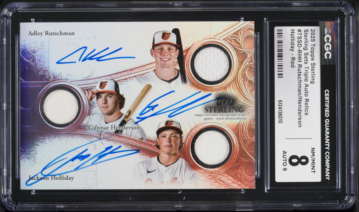 2025 Topps Sterling Sets Triple Red Holliday Rutschman Henderson PATCH AUTO #TSSD-RHH CGC 8