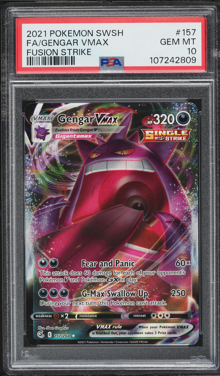 2021 Pokemon Sword & Shield Fusion Strike Full Art Gengar VMAX #157 PSA 10 GEM MINT