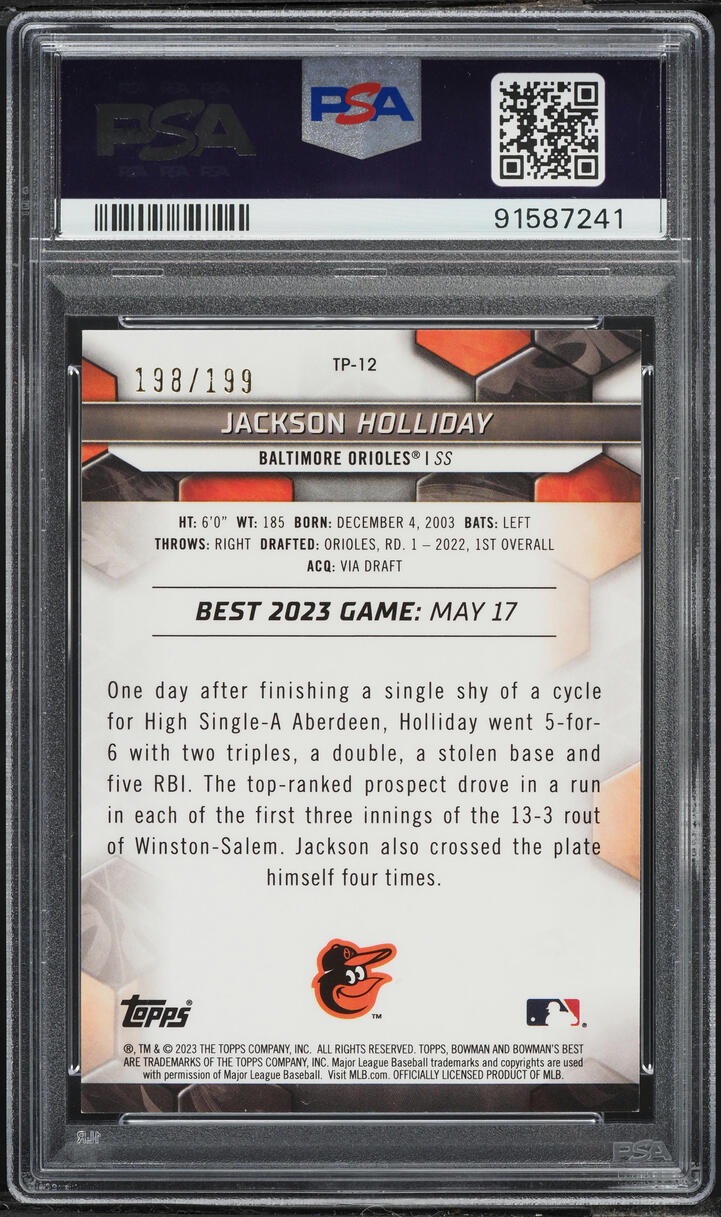 2023 Bowman's Best Top Aqua Lava Jackson Holliday PROSPECT /199 #TP-12 PSA 9 MINT