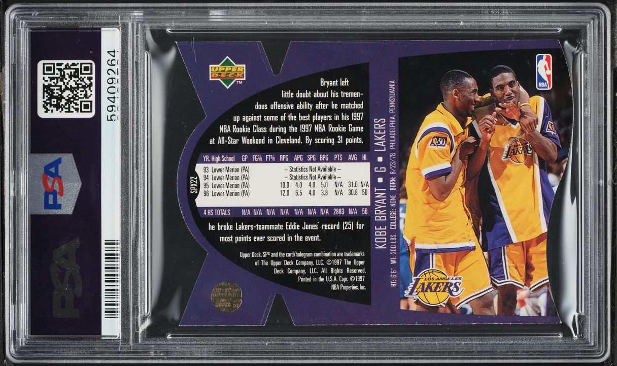 1997 SPx Basketball Die-Cut Kobe Bryant #SPX22 PSA 8 NM-MT on