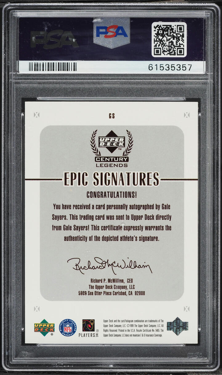 1999 Upper Deck Century Legends Epic Signatures Gale Sayers AUTO #GS PSA 6 EXMT