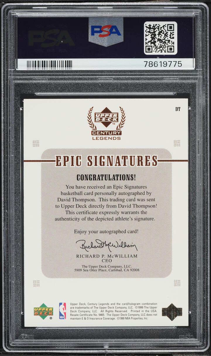 1999 Upper Deck Century Legends Epic Signatures David Thompson AUTO #DT PSA 6 EXMT
