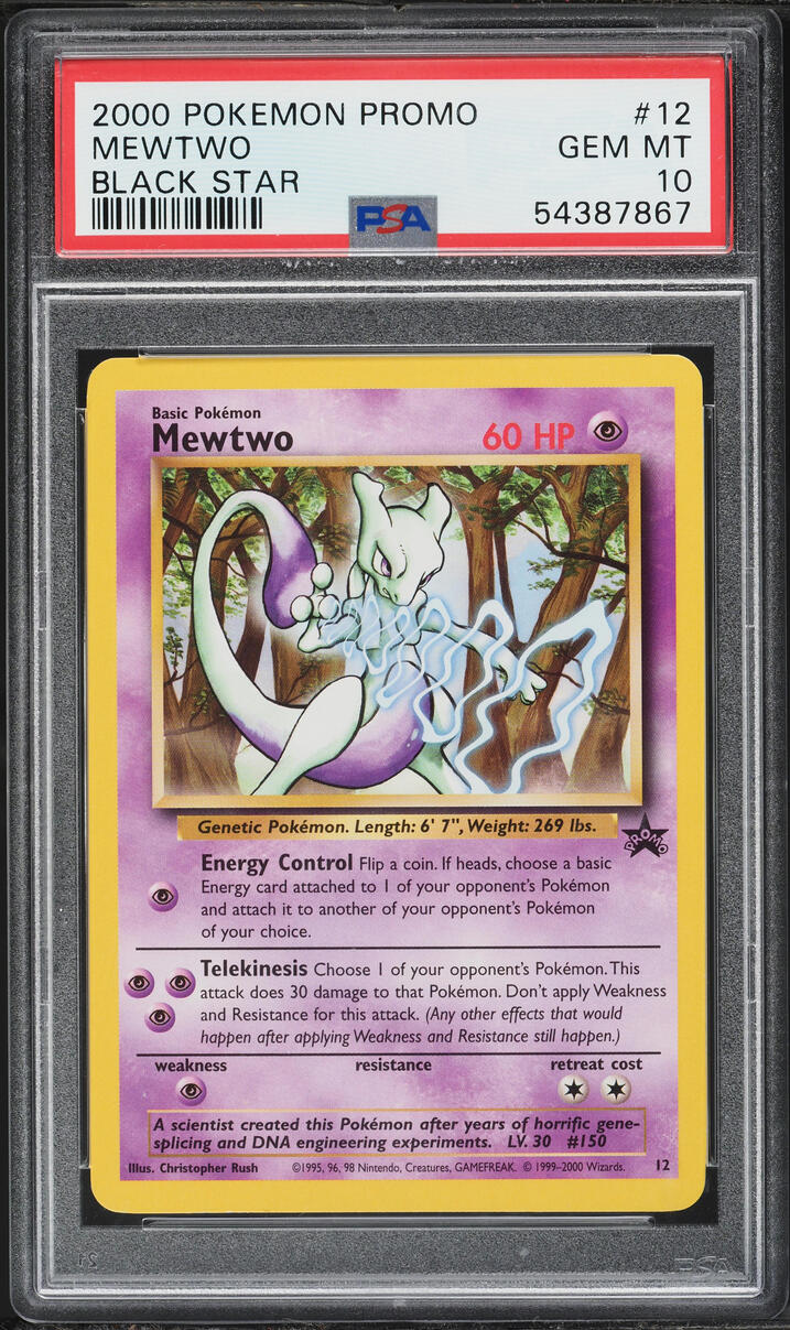 2000 mewtwo pokemon card (150) Topps Blue Logo Clear clear acrylic holder that perfectly accentuates the stunning visual design and character artwork 2000 Pokemon Nintendo Power Promos