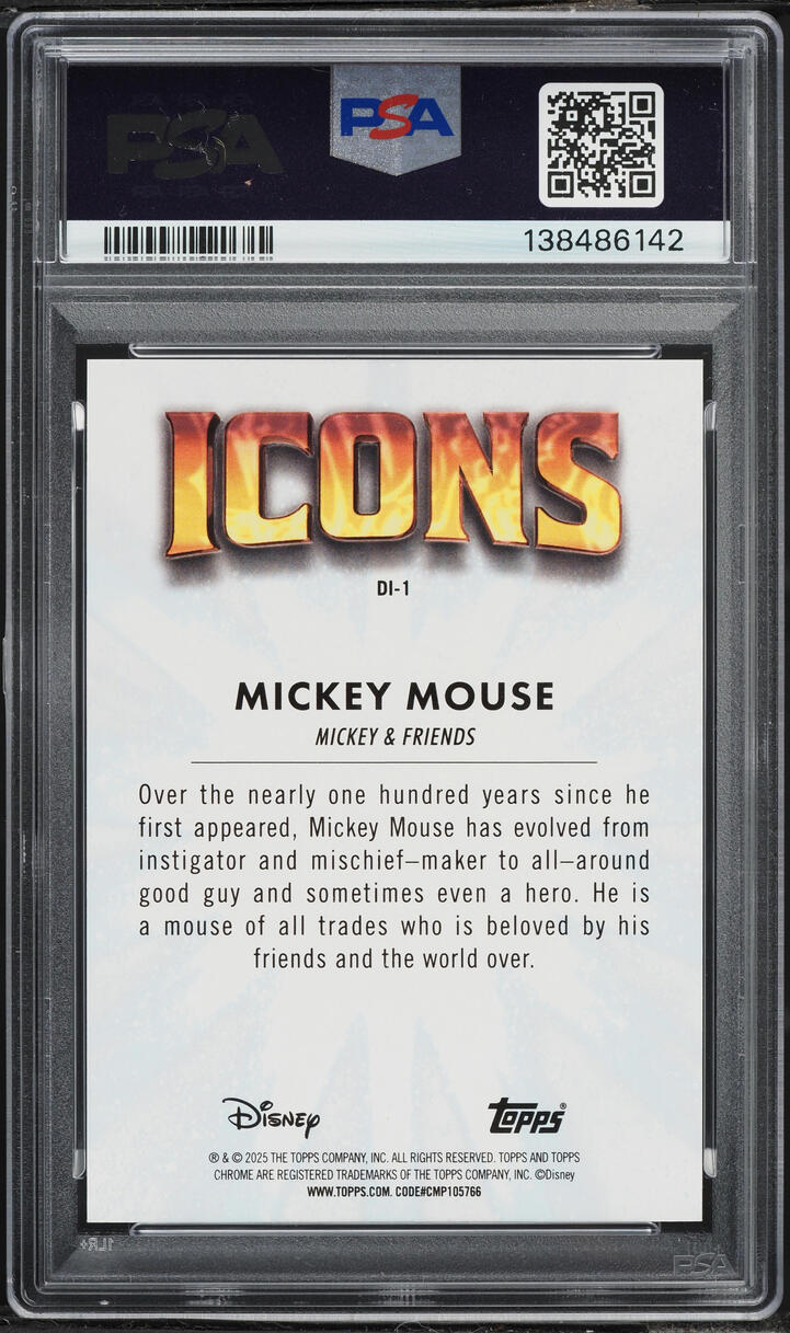 2025 Topps Chrome Disney Icons Orange Ref Mickey Mouse /25 #1 PSA