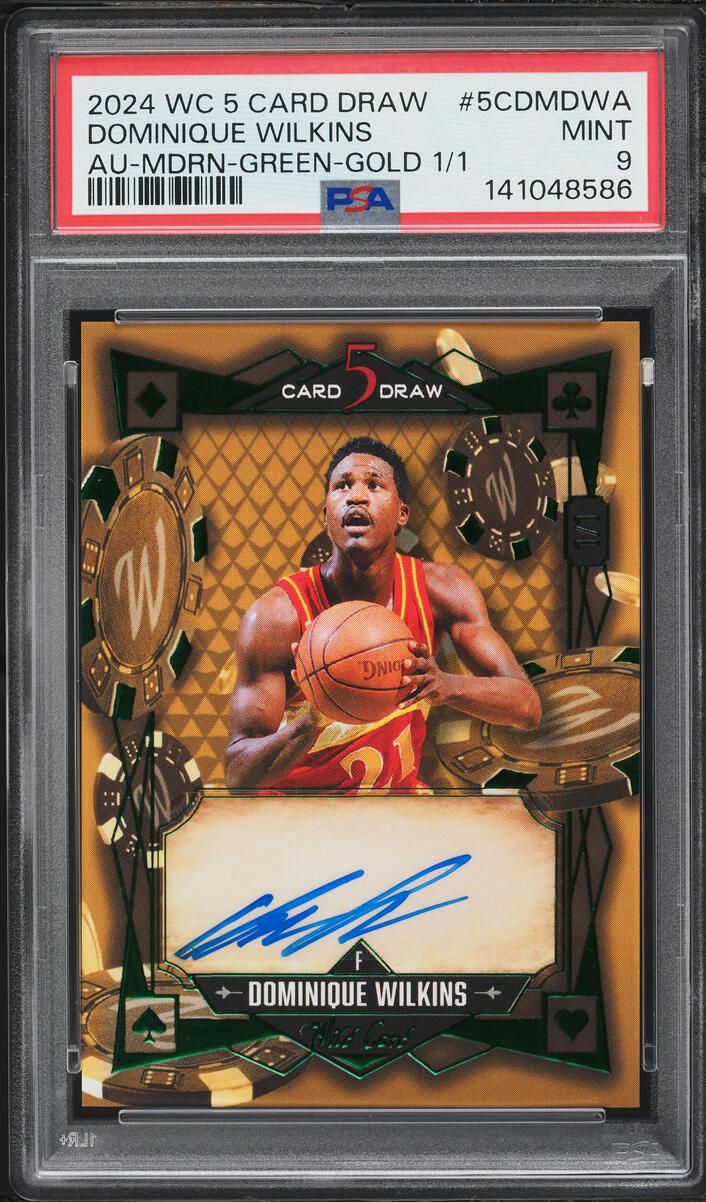 2024 Wild Card 5 Card Draw Modern Green Gold Dominique Wilkins AUTO 1/1 #5CDMDWA PSA 9 MINT
