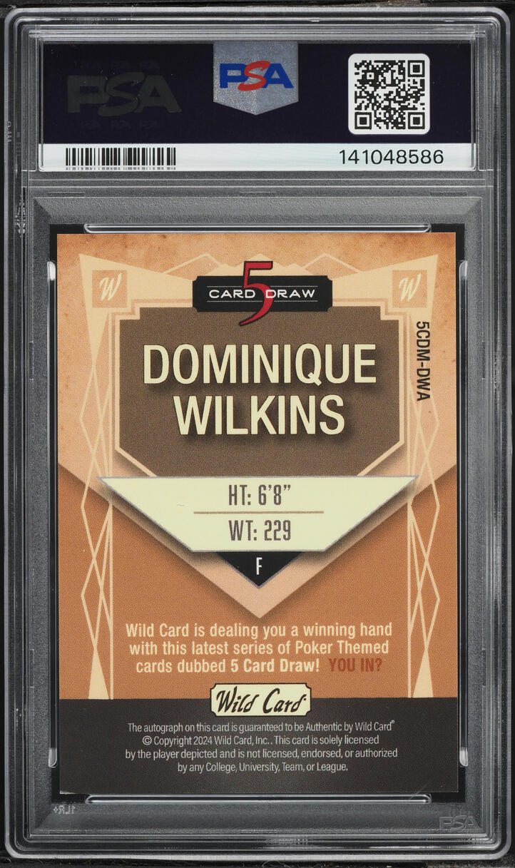 2024 Wild Card 5 Card Draw Modern Green Gold Dominique Wilkins AUTO 1/1 #5CDMDWA PSA 9 MINT