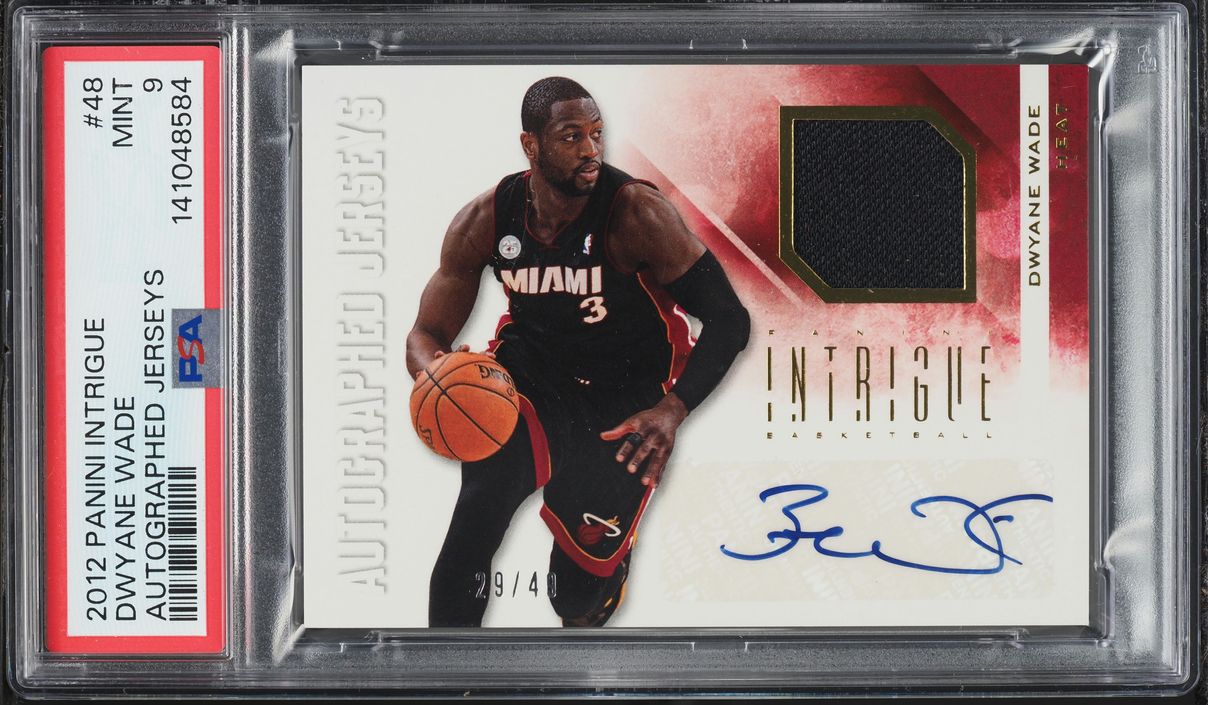 NBAカード Dwyane Wade パッチ 直筆サインカード 10枚限定 2012 Panini Intrigue Jerseys Dwyane Wade PATCH AUTO /49 #48 PSA 9