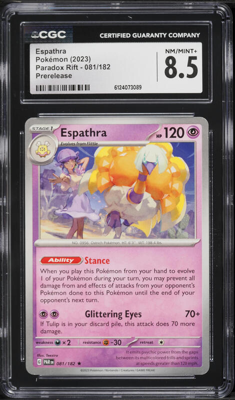 2023 Pokemon Scarlet & Violet Paradox Rift Prerelease Espathra #081 CGC 8.5 NM-MT+