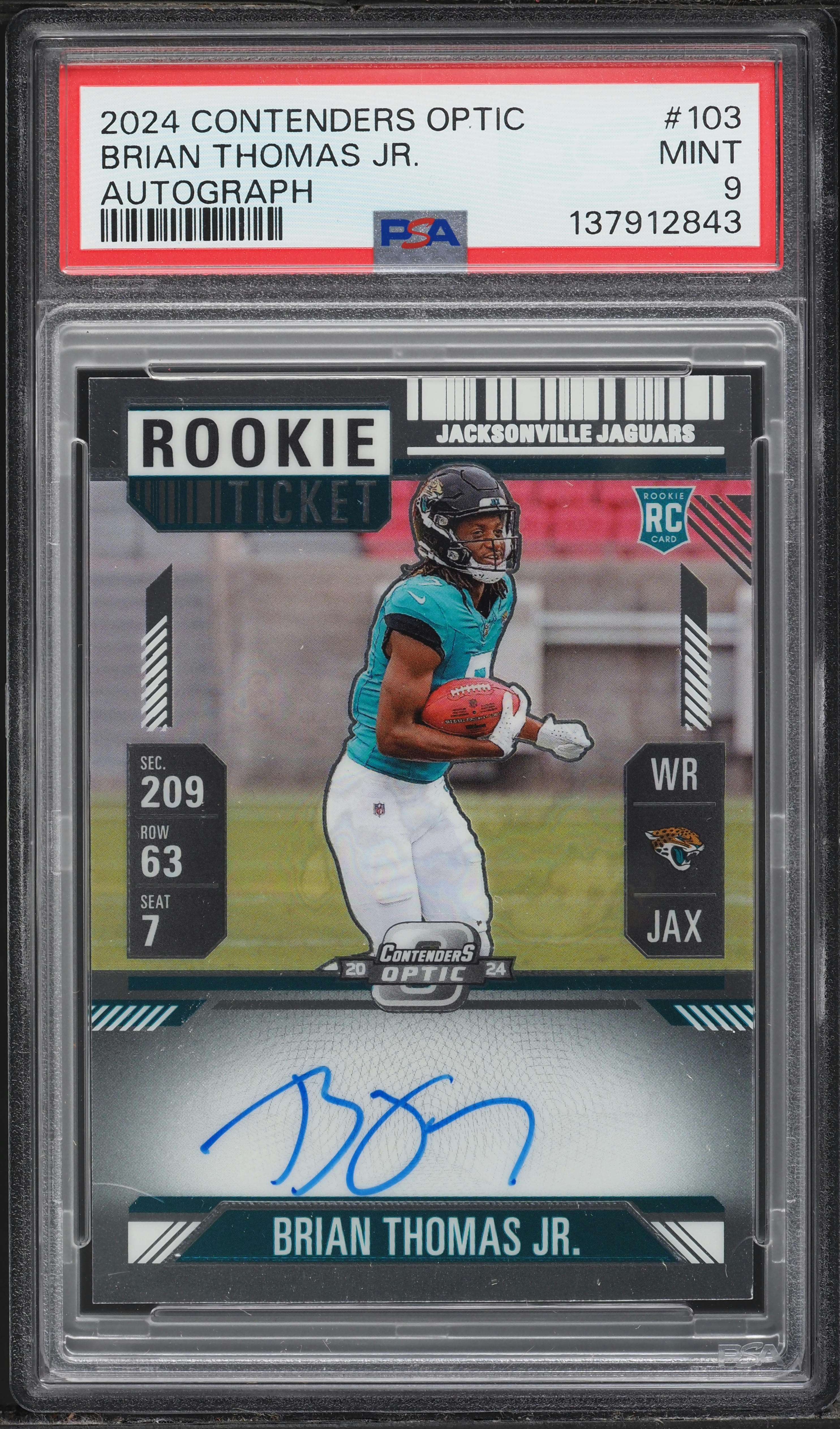 2024 Panini Contenders Optic Brian Thomas Jr. ROOKIE AUTO #103 PSA