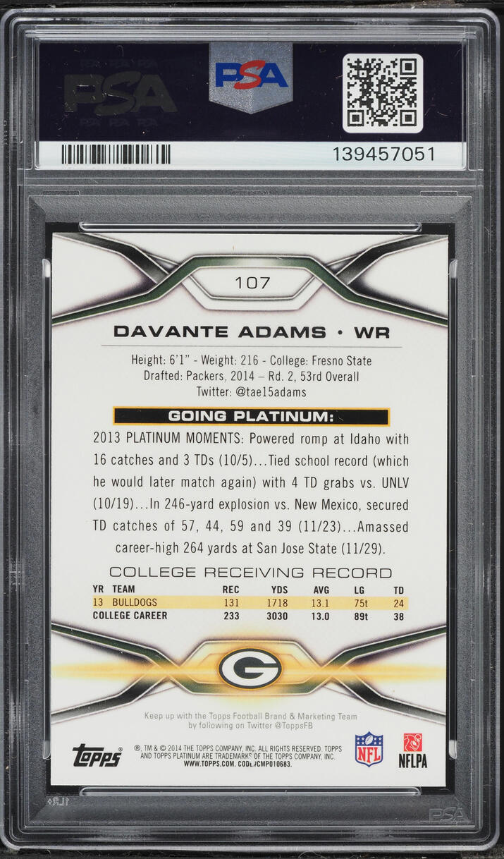2014 Topps Platinum Xfractor Davante Adams ROOKIE #107 PSA 10 GEM MINT