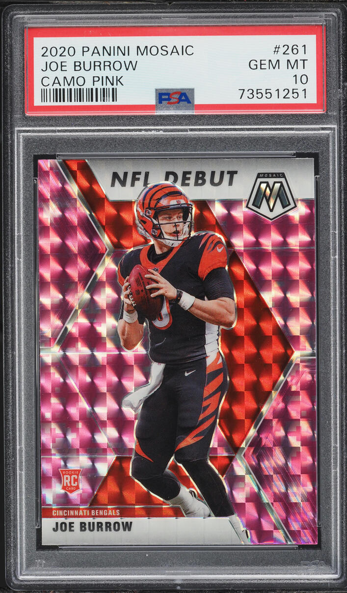 2020 Panini Mosaic Pink Camo Joe Burrow ROOKIE #261 PSA 10 GEM MINT