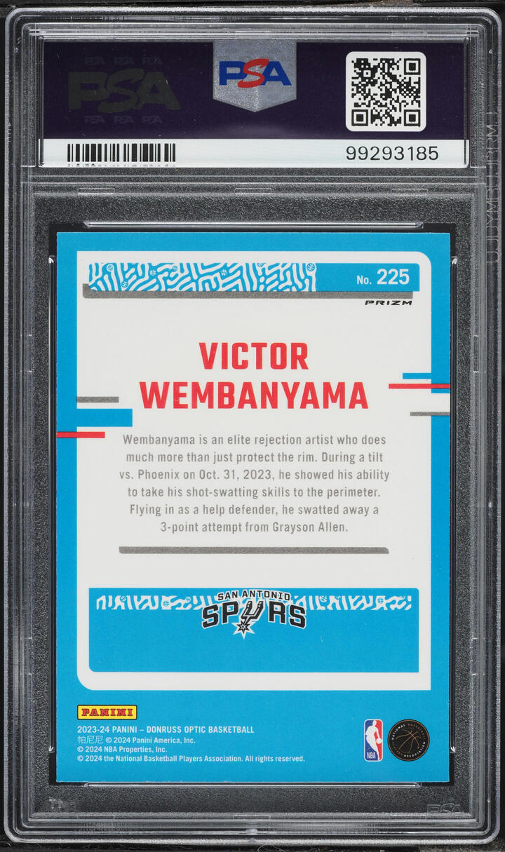 2023 Donruss Optic Holo Victor Wembanyama ROOKIE #225 PSA 10 GEM MINT