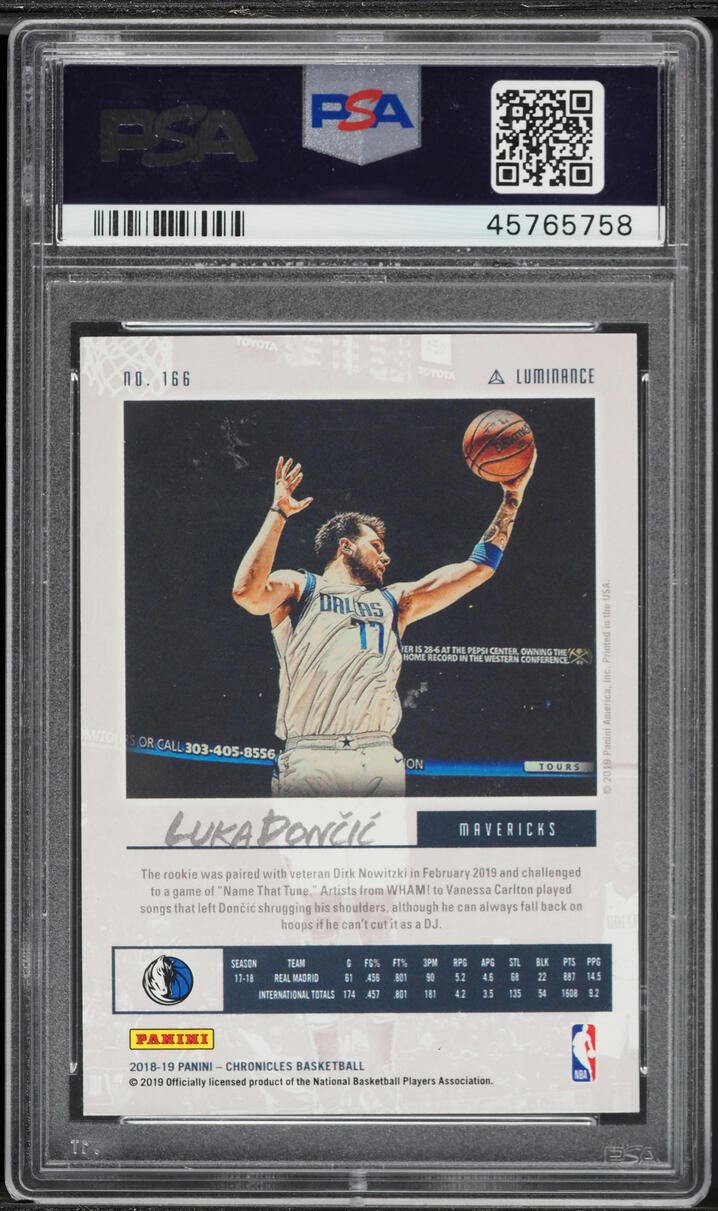 2018 Panini Chronicles Luminance Luka Doncic ROOKIE #166 PSA 10 GEM MINT