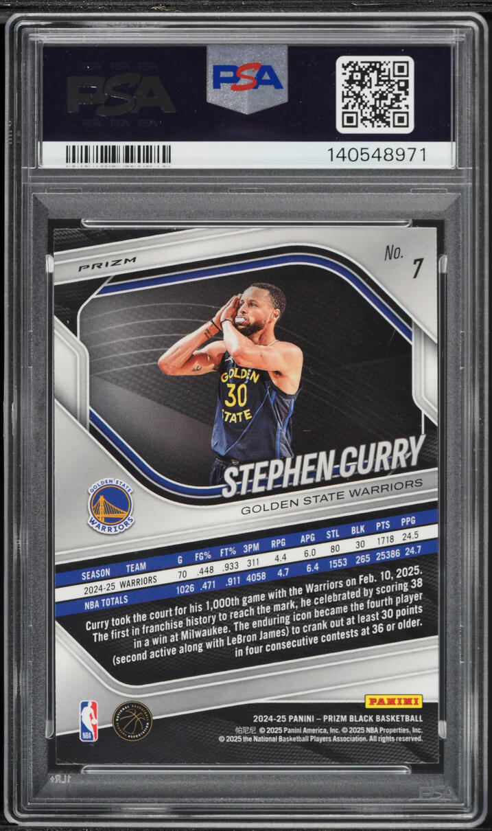 2024 Panini Prizm Black Silver Stephen Curry #7 PSA 10 GEM MINT