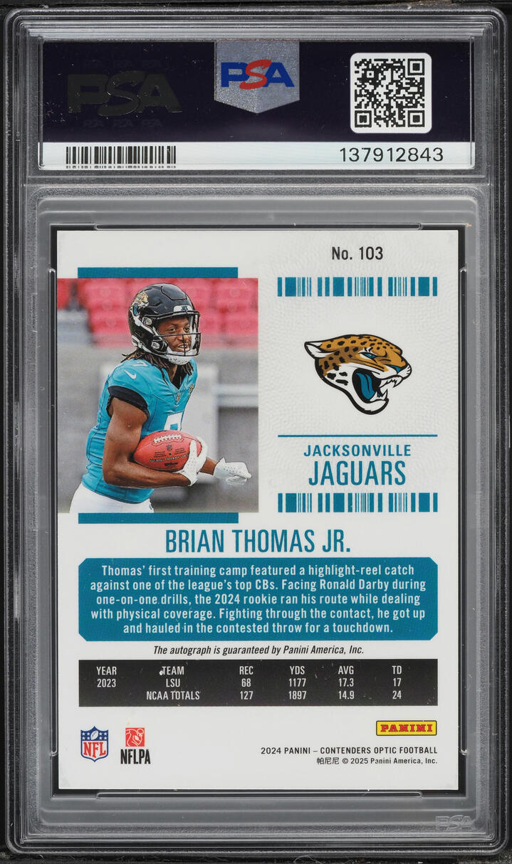 2024 Panini Contenders Optic Brian Thomas Jr. ROOKIE AUTO #103 PSA 9 MINT