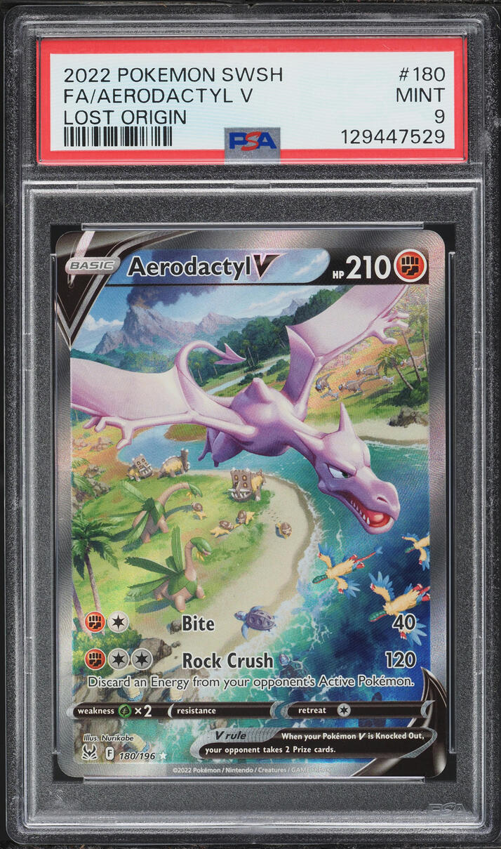 2022 Pokemon Sword & Shield Lost Origin Alt Art Aerodactyl V #180 PSA 9 MINT