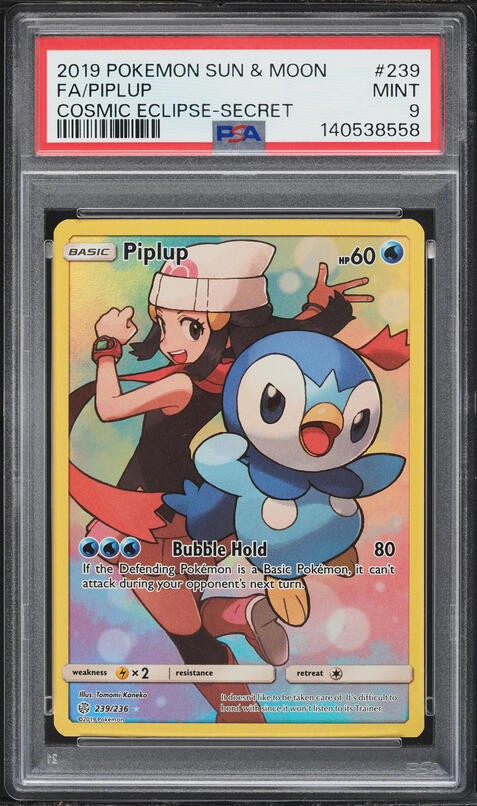 2019 Pokemon Sun & Moon Cosmic Eclipse SEC Piplup #239 PSA 9 MINT