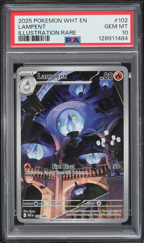 2025 Pokemon Scarlet & Violet White Flare IR Lampent #102 PSA 10 GEM MINT