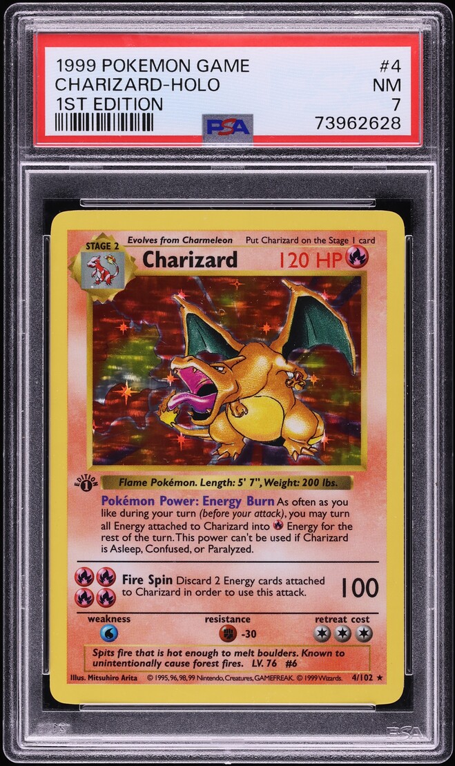 1999 Pokemon Base Set Shadowless 1st Edition Holo Charizard #4 PSA 7 NRMT