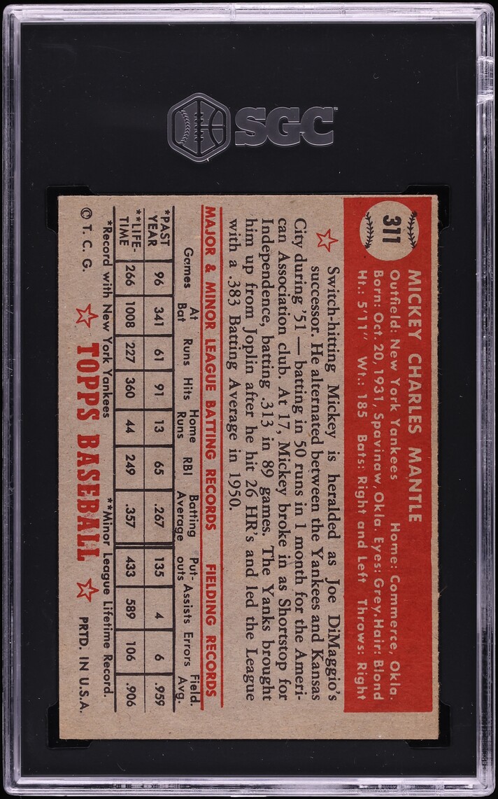 1952 Topps Mickey Mantle ROOKIE #311 SGC 4 VGEX