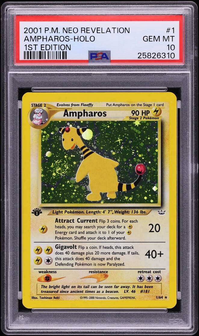 2001 Pokemon Neo Revelation 1st Edition Holo Ampharos #1 PSA 10 GEM MINT