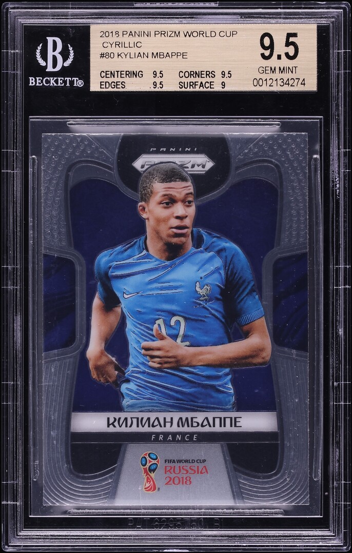 2018 Panini Prizm World Cup Cyrillic Kylian Mbappe ROOKIE #80 BGS 9.5 GEM MT