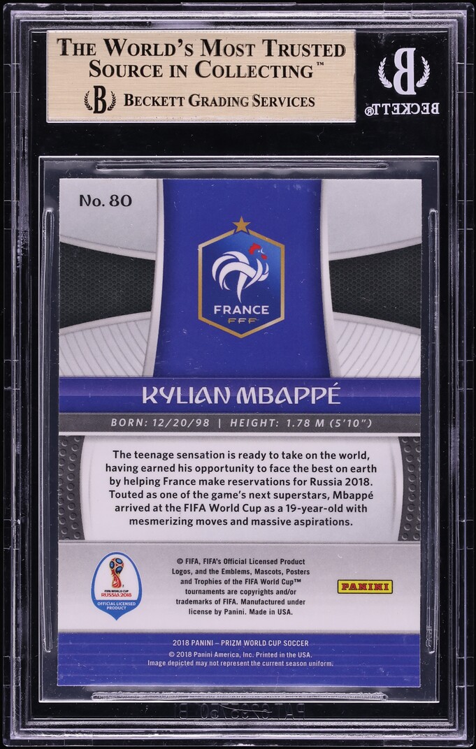 2018 Panini Prizm World Cup Cyrillic Kylian Mbappe ROOKIE #80 BGS 9.5 GEM MT
